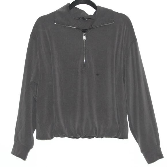 Athleta Seasoft 1/4 Zip Bubble Hem Sweatshirt Black Size Medium - Picture 2 of 11